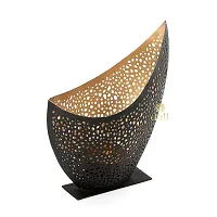 Metal Black-Golden Boat Shape Votive Tealight Holder for Home Deacute;cor, Diwali  Festive Decor-thumb3