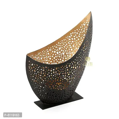 Metal Black-Golden Boat Shape Votive Tealight Holder for Home Deacute;cor, Diwali  Festive Decor-thumb4