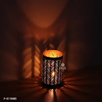 Metal Black-Golden Zigzag Design Votive Tealight Holder for Home Deacute;cor, Diwali  Festive Decor