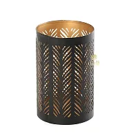Metal Black-Golden Zigzag Design Votive Tealight Holder for Home Deacute;cor, Diwali  Festive Decor-thumb1
