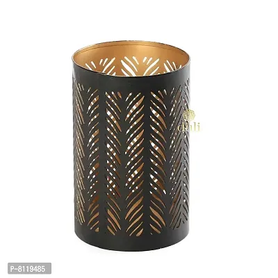 Metal Black-Golden Zigzag Design Votive Tealight Holder for Home Deacute;cor, Diwali  Festive Decor-thumb2