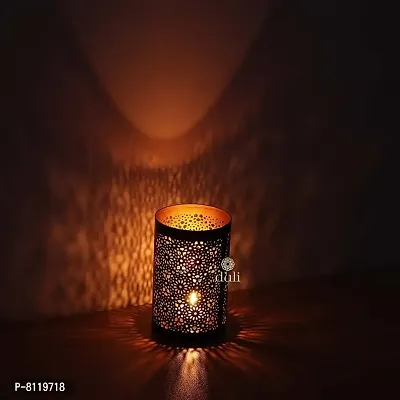 Metal Black-Golden Mandala Design Votive Tealight Holder for Home Deacute;cor, Diwali  Festive Decor