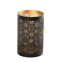 Metal Black-Golden Mandala Design Votive Tealight Holder for Home Deacute;cor, Diwali  Festive Decor-thumb1