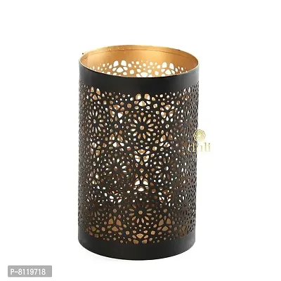 Metal Black-Golden Mandala Design Votive Tealight Holder for Home Deacute;cor, Diwali  Festive Decor-thumb2