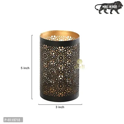 Metal Black-Golden Mandala Design Votive Tealight Holder for Home Deacute;cor, Diwali  Festive Decor-thumb3