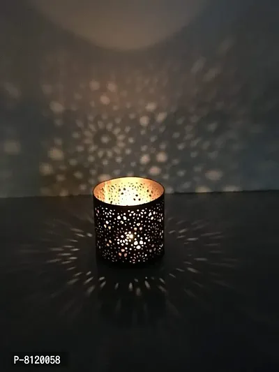 Metal Black-Golden Floral Design Votive Tealight Holder for Home Deacute;cor, Diwali  Festive Decor-thumb0