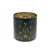 Metal Black-Golden Floral Design Votive Tealight Holder for Home Deacute;cor, Diwali  Festive Decor-thumb1