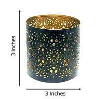 Metal Black-Golden Floral Design Votive Tealight Holder for Home Deacute;cor, Diwali  Festive Decor-thumb2