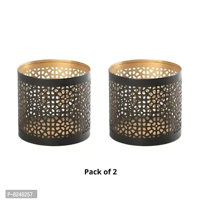 Classy Metal Black-Golden Tree Votive Tealight Holder for Home Deacute;cor, Pack of 2