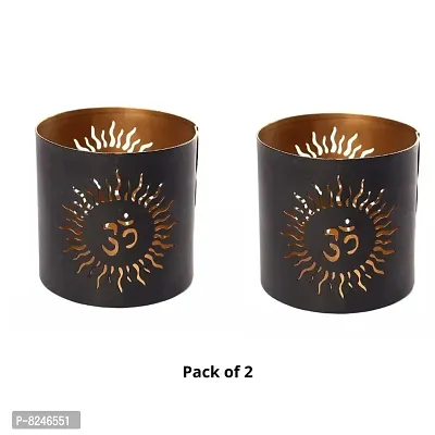 Classy Metal Black-Golden Tree Votive Tealight Holder for Home Deacute;cor, Pack of 2-thumb0