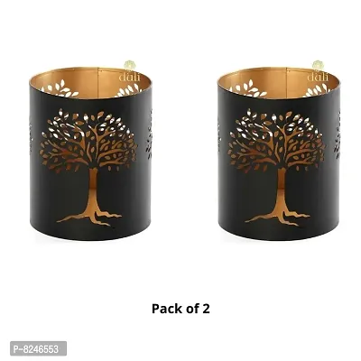 Classy Metal Black-Golden Tree Votive Tealight Holder for Home Deacute;cor, Pack of 2-thumb0