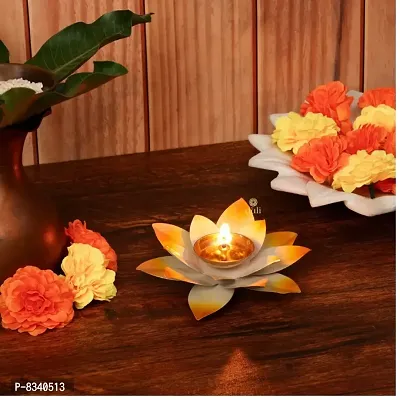 Lotus Brass Kamal Patti Akhand Diya for Home Deacute;cor, Diwali  Festive Decor (pack of 2)-thumb4