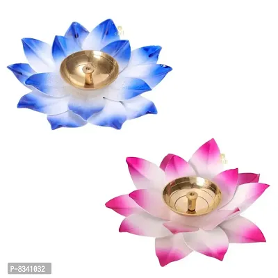 Lotus Brass Kamal Patti Akhand Diya for Home Deacute;cor, Diwali  Festive Decor (pack of 2)-thumb0