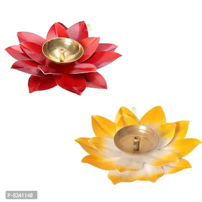 Lotus Brass Kamal Patti Akhand Diya for Home Deacute;cor, Diwali  Festive Decor (pack of 2)-thumb0