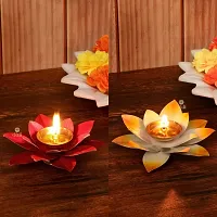 Lotus Brass Kamal Patti Akhand Diya for Home Deacute;cor, Diwali  Festive Decor (pack of 2)-thumb1