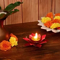 Lotus Brass Kamal Patti Akhand Diya for Home Deacute;cor, Diwali  Festive Decor (pack of 2)-thumb2