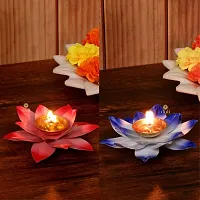 Lotus Brass Kamal Patti Akhand Diya for Home Deacute;cor, Diwali  Festive Decor (pack of 2)-thumb1