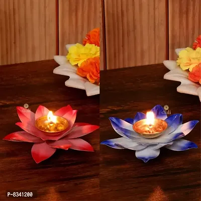 Lotus Brass Kamal Patti Akhand Diya for Home Deacute;cor, Diwali  Festive Decor (pack of 2)-thumb2