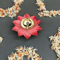 Lotus Brass Kamal Patti Akhand Diya for Home Deacute;cor, Diwali  Festive Decor (pack of 3)-thumb2