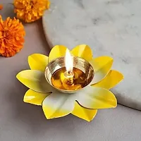 Lotus Brass Kamal Patti Akhand Diya for Home Deacute;cor, Diwali  Festive Decor (pack of 3)-thumb2