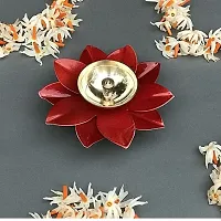 Lotus Brass Kamal Patti Akhand Diya for Home Deacute;cor, Diwali  Festive Decor (pack of 3)-thumb3