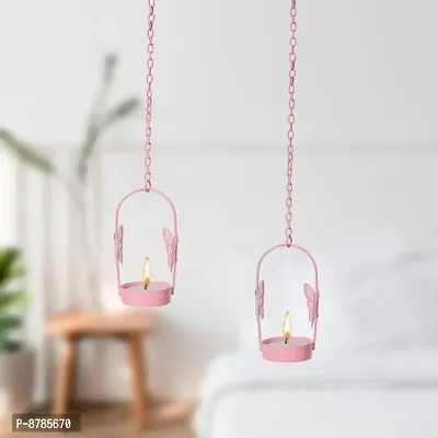 Hanging Pink Butterfly Tealight Holder for Home Decoration(Pack of 2)-thumb0