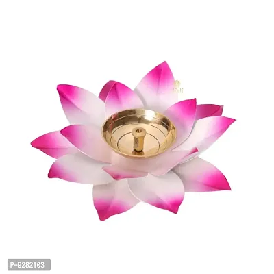 Lotus Brass Kamal Patti Akhand Diya for Home Deacute;cor, Diwali  Festive Decor (pack of 1)-thumb2