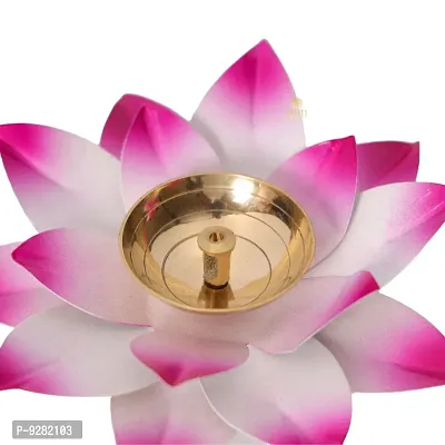 Lotus Brass Kamal Patti Akhand Diya for Home Deacute;cor, Diwali  Festive Decor (pack of 1)-thumb3
