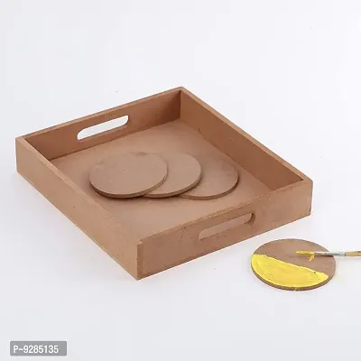 MDF DIY Tray with 4 Round Coaster MDF Plain Wooden Coasters for Painting Art Work  Decoration-thumb0