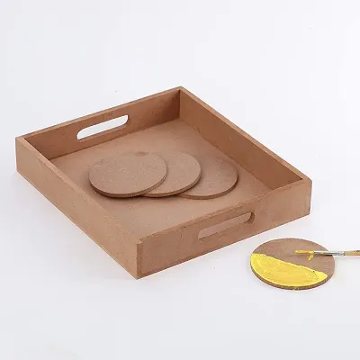 MDF DIY Tray with 4 Round Coaster MDF Plain Wooden Coasters for Painting Art Work  Decoration