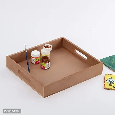 MDF DIY Tray with 4 Round Coaster MDF Plain Wooden Coasters for Painting Art Work  Decoration-thumb2