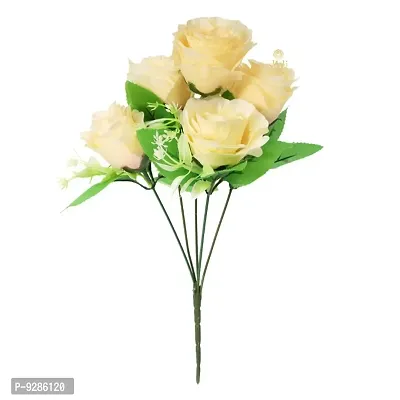 Artificial Flowers Bunch of 5 peach Roses with Green Leaves for Home Decoration-thumb2