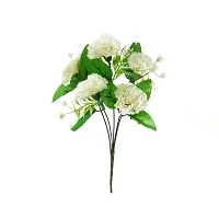 Artificial Flowers Bunch of 5 White Carnation with Green Leaves for Home Decoration-thumb1