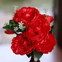 Artificial Flowers Bunch Red Color Poppy Rose Bunch for Home Decoration-thumb1