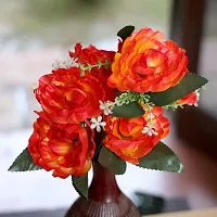 Artificial Flowers Bunch Orange Color Poppy Rose Bunch for Home Decoration-thumb1