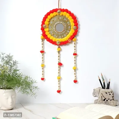 DULI  Traditional  Ethnic Handmade  Multicolor Pompom Round Dreamcatcher Wall Hanging for Home Decor , Bedroom, Living Room, Kids Room, Temple,  Mandir, Puja Room, Balcony ,Garden Decoration-thumb2