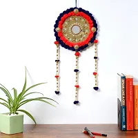 DULI  Traditional  Ethnic Handmade  Multicolor Pompom Round Dreamcatcher Wall Hanging for Home Decor , Bedroom, Living Room, Kids Room, Temple,  Mandir, Puja Room, Balcony ,Garden Decoration-thumb2