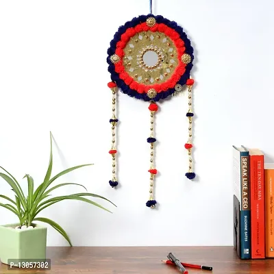 DULI  Traditional  Ethnic Handmade  Multicolor Pompom Round Dreamcatcher Wall Hanging for Home Decor , Bedroom, Living Room, Kids Room, Temple,  Mandir, Puja Room, Balcony ,Garden Decoration-thumb3