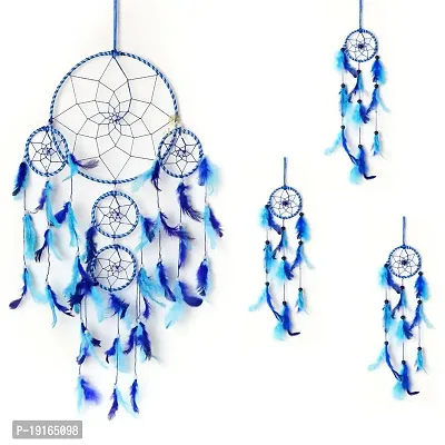 Dreamcatcher Jumbo Combo Handmade Pack of 4 Dreamcatchers for Bedrooms Office Balcony Outdoors Garden Car Hanging,Dreamkacher (BigSmallDCcombo: Blue-LightBluec4)