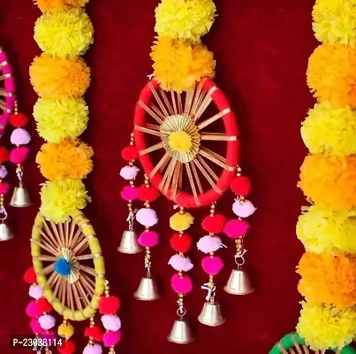 DULI Traditional Handmade Genda Phool Latkan Wall Hanging Toran for Diwali Decoration (Pack of 2)-thumb4