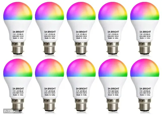 3A BRIGHT 9 Watt B22 Round 3 Colour in 1 LED Bulb (Red/Blue/Pink) - Pack of 10