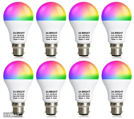 3A BRIGHT 9 Watt B22 Round 3 Colour in 1 LED Bulb (Red/Blue/Pink) - Pack of 8
