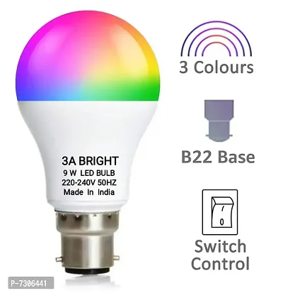 3A BRIGHT 9 Watt B22 Round 3 Colour in 1 LED Bulb (Red/Blue/Pink) - Pack of 8-thumb3