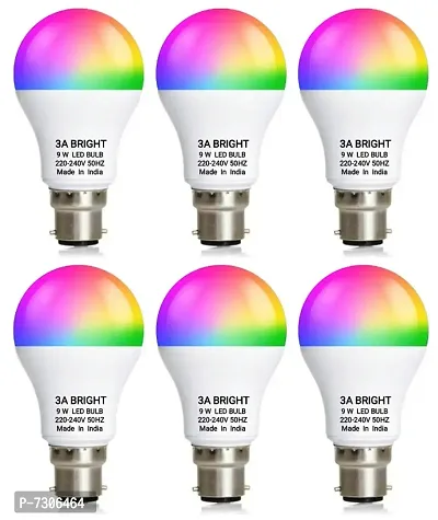 3A Bright 9 Watt B22 Round 3 Color In 1 Led Bulb Red Blue Pink Pack Of 6
