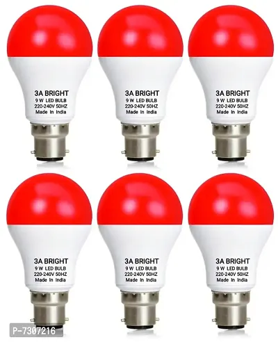 3A BRIGHT 9 WATT B22 ROUND COLOR LED BULB (RED, PACK OF 6)