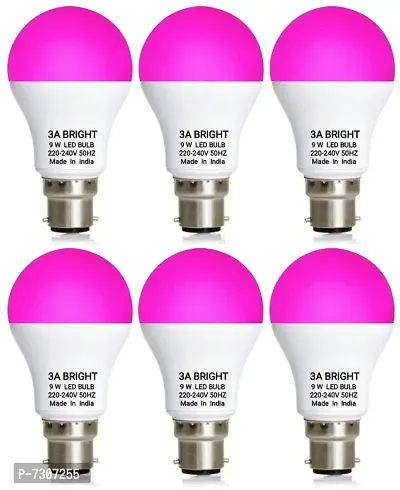 3A BRIGHT 9 WATT B22 ROUND COLOR LED BULB (PINK, PACK OF 6)