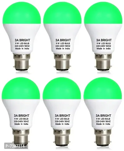 3A BRIGHT 9-Watt B22 Round Color LED Bulb (Green, Pack of 6)