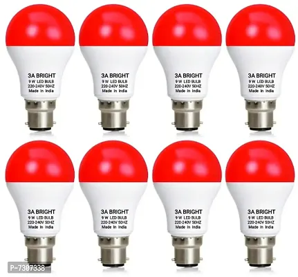 3A BRIGHT 9 WATT B22 ROUND COLOR LED BULB (RED, PACK OF 8)