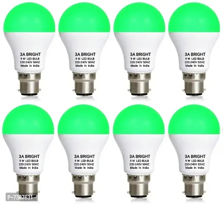 3A BRIGHT 9-Watt B22 Round Color LED Bulb (Green, Pack of 8)