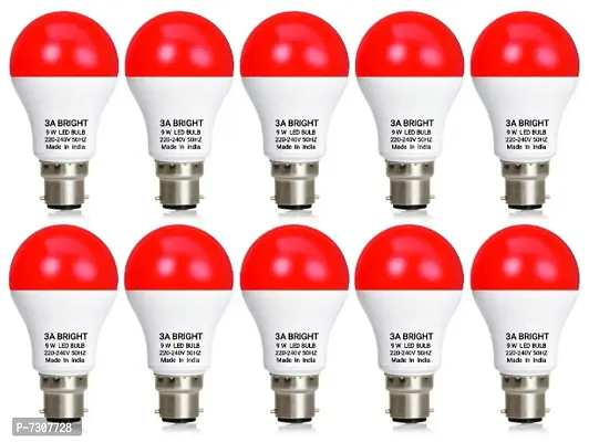 3A BRIGHT 9 WATT B22 ROUND COLOR LED BULB (RED, PACK OF 10)
